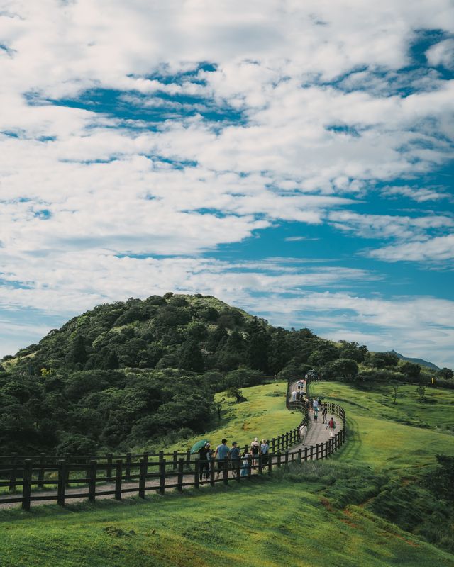 A path leading through green countryside.