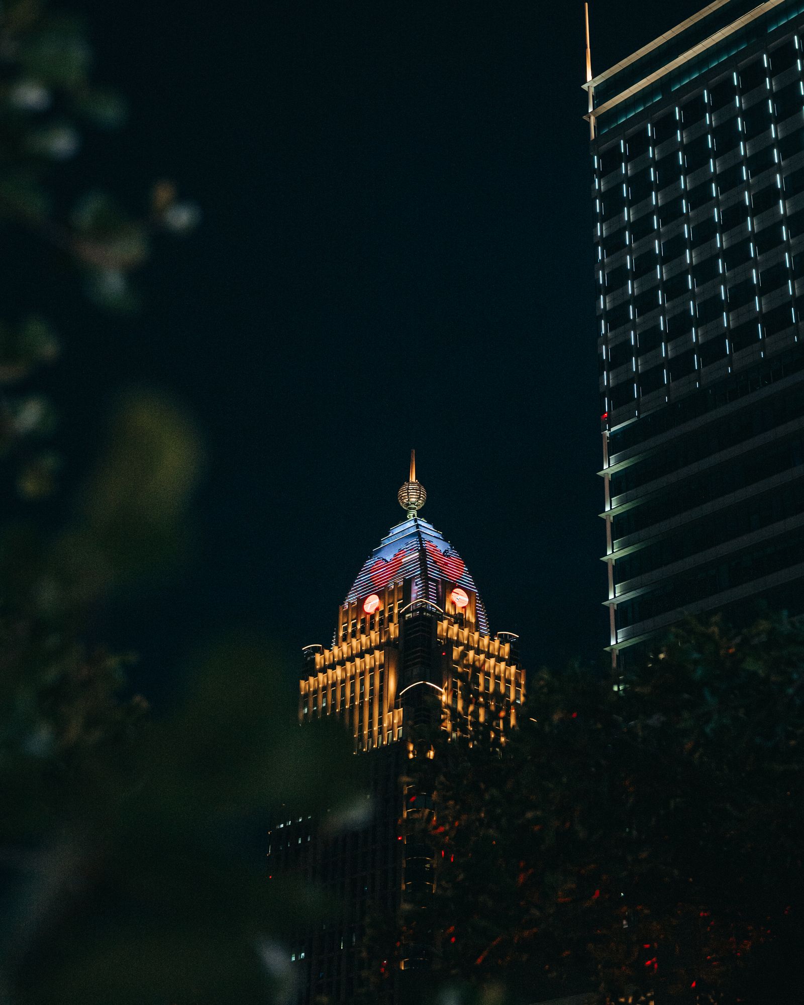 A building lit at night in Chiang Mai.